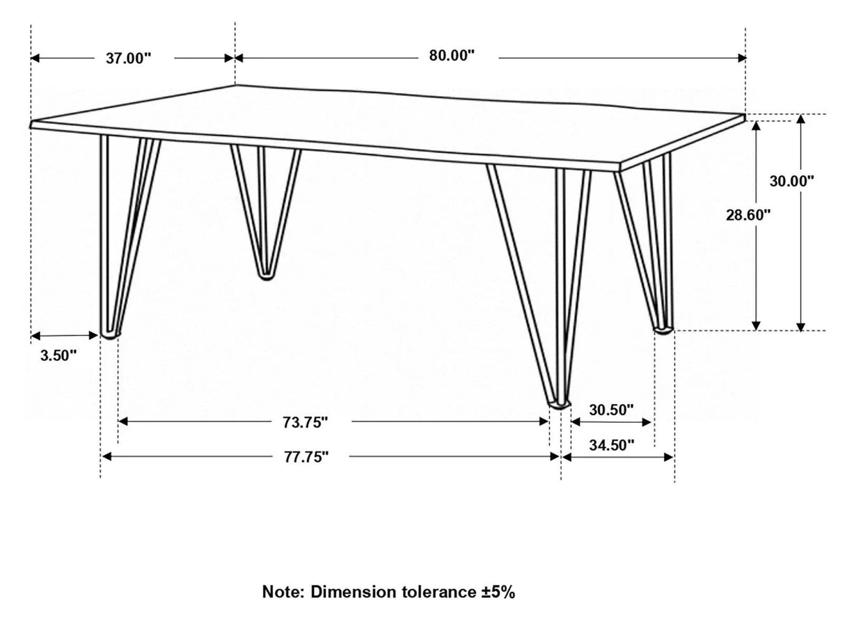 Neve Sheesham Gray/Gunmetal Live-edge Dining Table with Hairpin Legs by Coaster at Eve Furniture