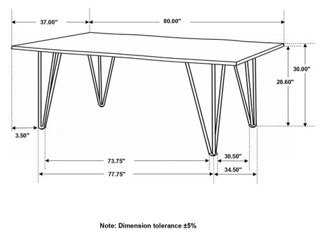 Neve Sheesham Gray/Gunmetal Live-edge Dining Table with Hairpin Legs by Coaster at Eve Furniture