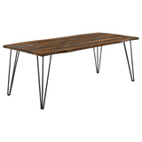 Neve Sheesham Gray/Gunmetal Live-edge Dining Table with Hairpin Legs by Coaster at Eve Furniture