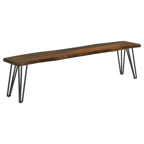 Neve Sheesham Gray/Gunmetal Live-edge Dining Bench with Hairpin Legs by Coaster at Eve Furniture
