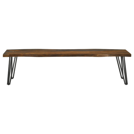 Neve Sheesham Gray/Gunmetal Live-edge Dining Bench with Hairpin Legs by Coaster at Eve Furniture