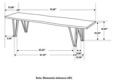 Neve Sheesham Gray/Gunmetal Live-edge Dining Bench with Hairpin Legs by Coaster at Eve Furniture