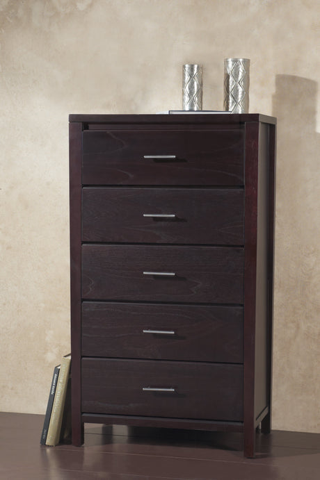 Nevis Five Drawer Chest in Espresso by Modus Furniture at Eve Furniture