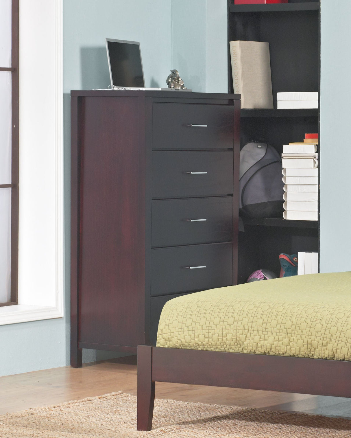 Nevis Five Drawer Chest in Espresso by Modus Furniture at Eve Furniture