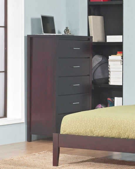 Nevis Five Drawer Chest in Espresso by Modus Furniture at Eve Furniture
