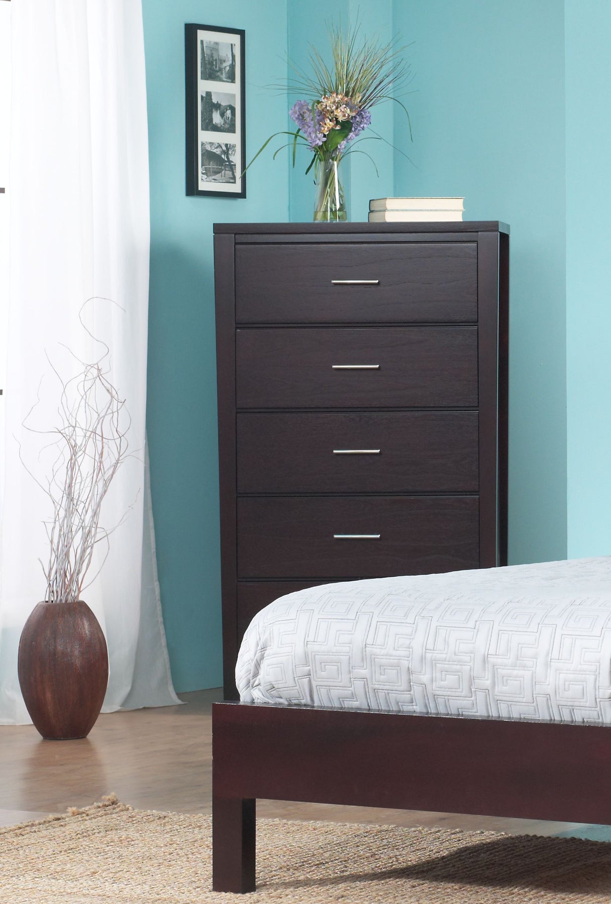 Nevis Five Drawer Chest in Espresso by Modus Furniture at Eve Furniture