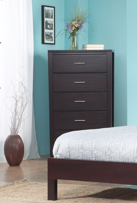 Nevis Five Drawer Chest in Espresso by Modus Furniture at Eve Furniture