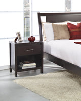 Nevis One Drawer Nightstand in Espresso by Modus Furniture at Eve Furniture