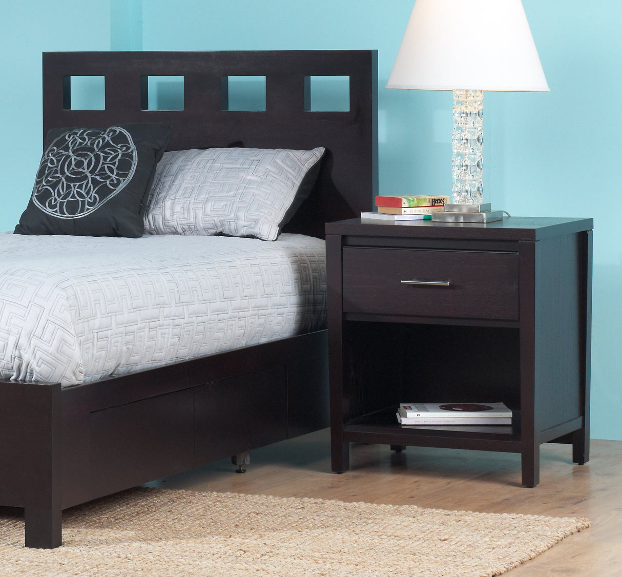 Nevis One Drawer Nightstand in Espresso by Modus Furniture at Eve Furniture