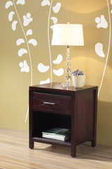 Nevis One Drawer Nightstand in Espresso by Modus Furniture at Eve Furniture