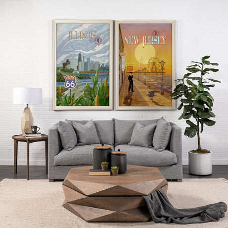 New Jersey Go USA (XL) by Mercana Studio a Hand Embellished Decograph Framed Art Print under Glass by Mercana at Eve Furniture