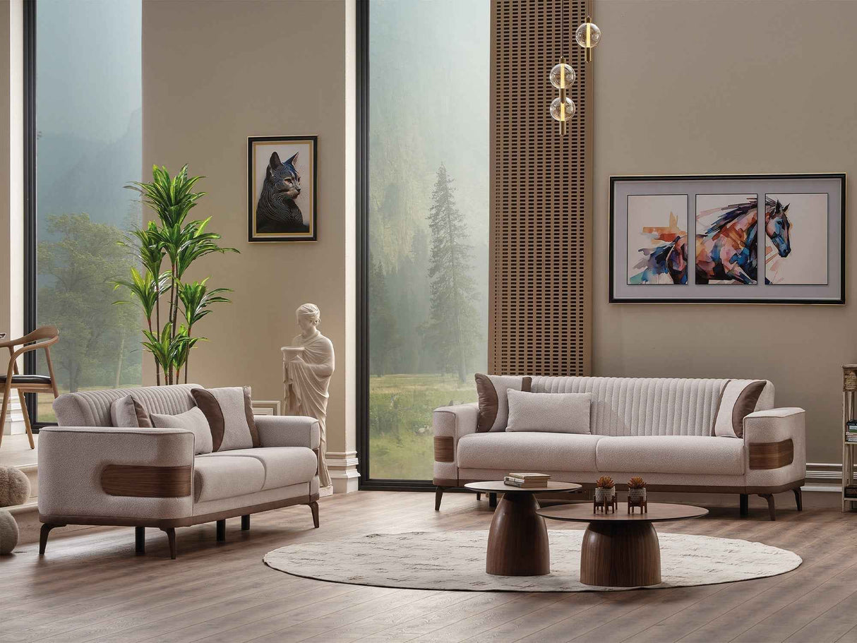 New Mood Cream Convertible Loveseat by Furnia at Eve Furniture