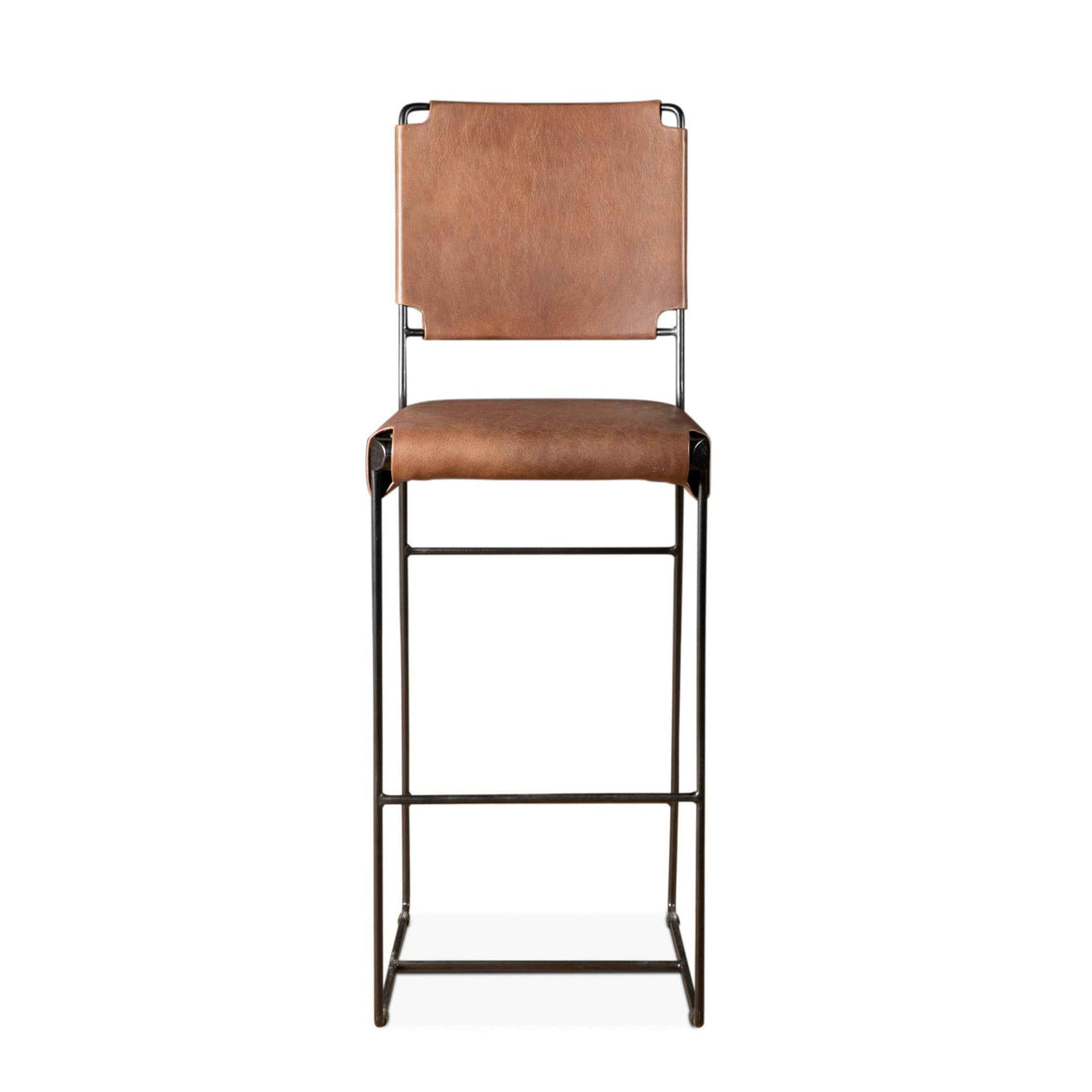 New York 18" Bar Chair in Brown Buffalo Leather and Iron by Home Trends & Design at Eve Furniture