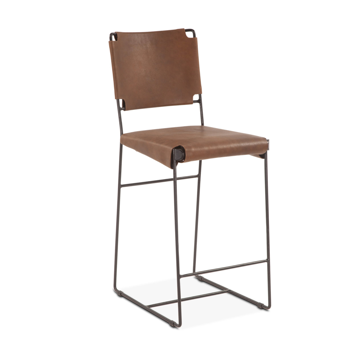 New York 18" Counter Chair in Brown Buffalo Leather and Iron by Home Trends & Design at Eve Furniture