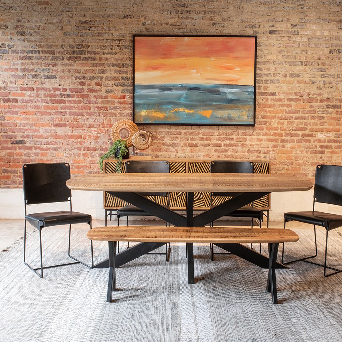 New York 18" Dining Chair in Black Buffalo Leather and Iron, Set of 2 by Home Trends & Design at Eve Furniture