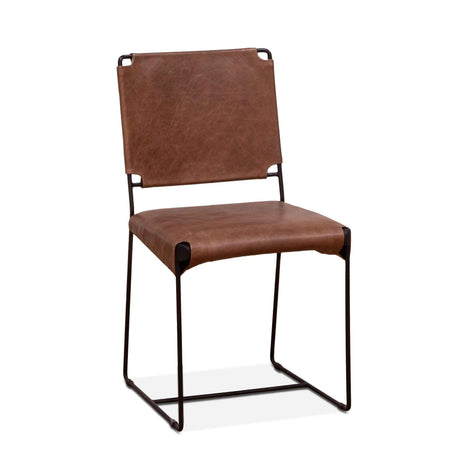 New York 18" Dining Chair in Tobacco Leather and Iron, Set of 2 by Home Trends & Design at Eve Furniture