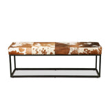 New York 54" Bench in Brown Cowhide Leather and Iron