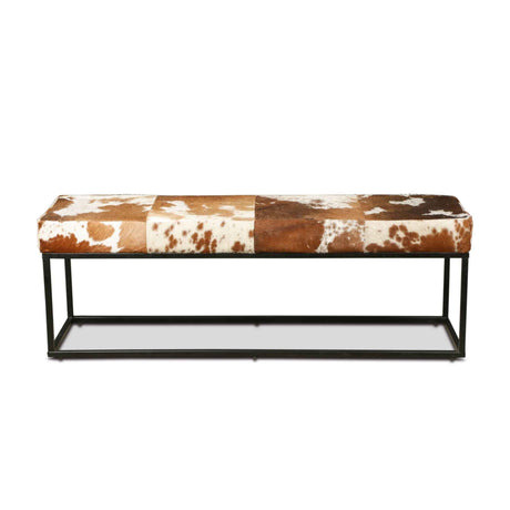 New York 54" Bench in Brown Cowhide Leather and Iron by Home Trends & Design at Eve Furniture