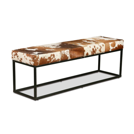 New York 54" Bench in Brown Cowhide Leather and Iron by Home Trends & Design at Eve Furniture