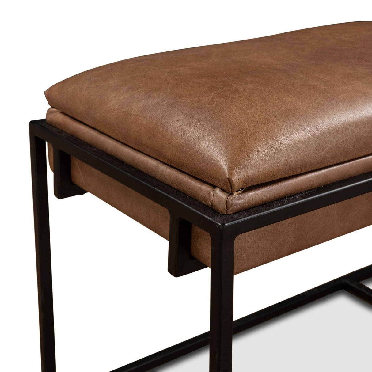 New York 62" Bench in Cognac Leather and Iron