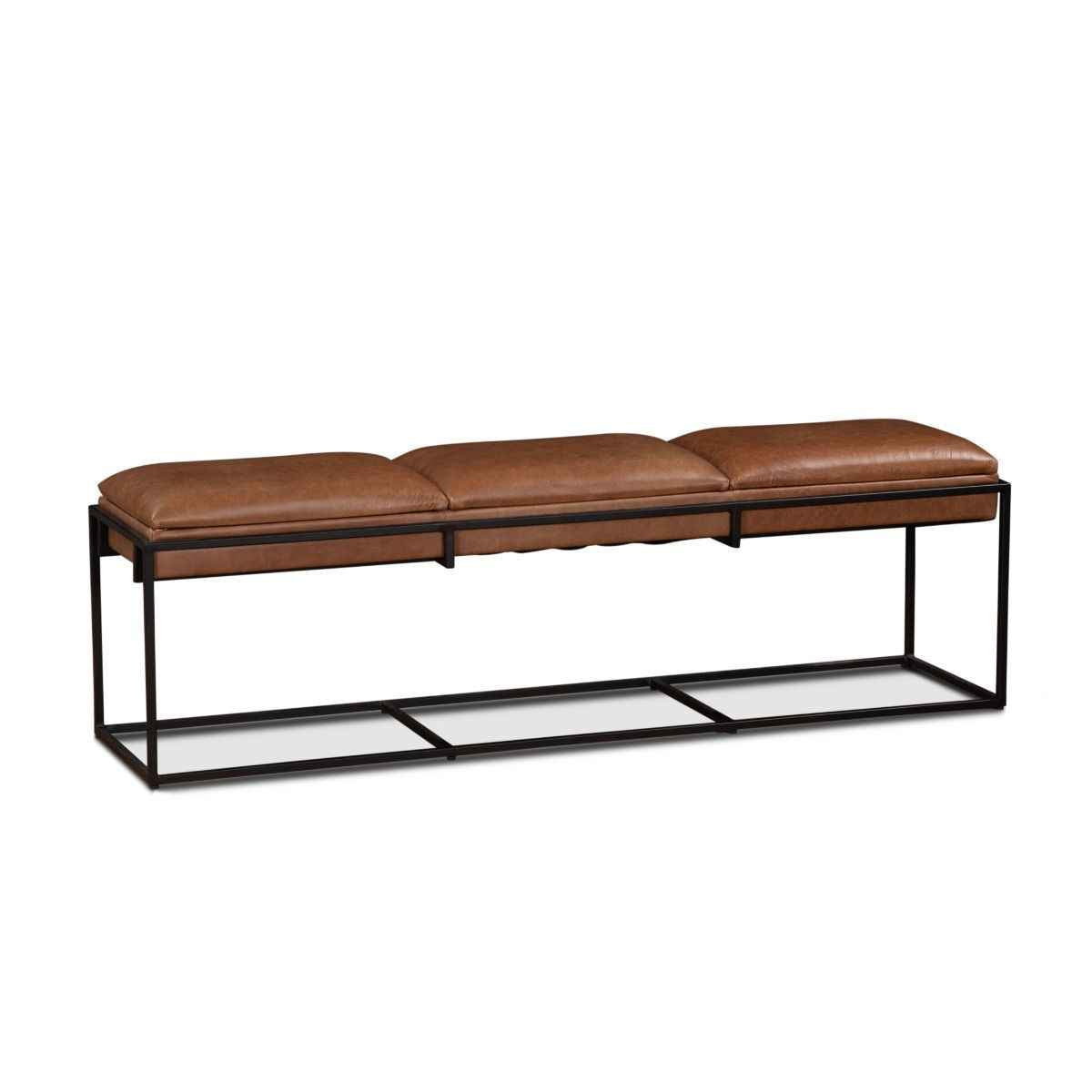 New York 62" Bench in Cognac Leather and Iron