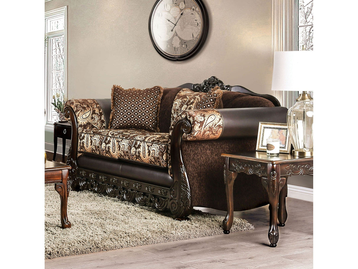 Newdale Brown/Gold Sofa & Loveseat by Furniture of America at Eve Furniture