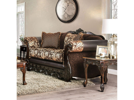 Newdale Brown/Gold Sofa & Loveseat by Furniture of America at Eve Furniture
