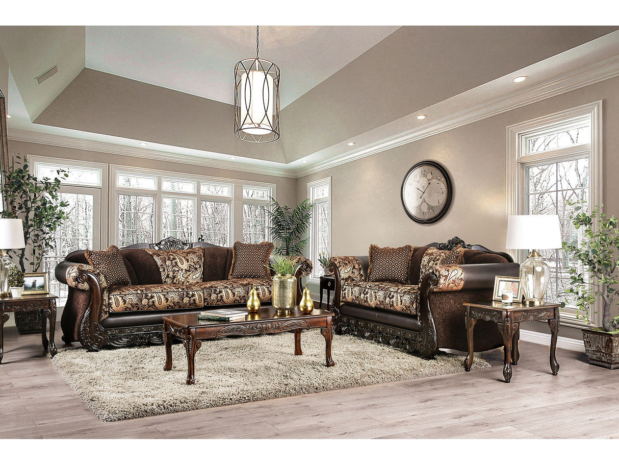 Newdale Brown/Gold Sofa & Loveseat by Furniture of America at Eve Furniture