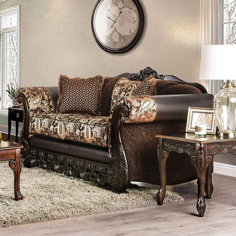 Newdale Brown/Gold Loveseat by Furniture of America at Eve Furniture