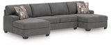 Newellen Greystone 3-Piece Double Chaise Sectional by Ashley at Eve Furniture
