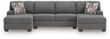 Newellen Greystone 3-Piece Double Chaise Sectional by Ashley at Eve Furniture
