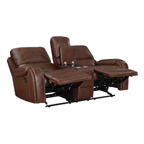 Newnan Brown Double Glider Reclining Loveseat with Center Console by Homelegance at Eve Furniture