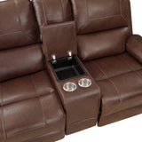Newnan Brown Double Glider Reclining Loveseat with Center Console by Homelegance at Eve Furniture