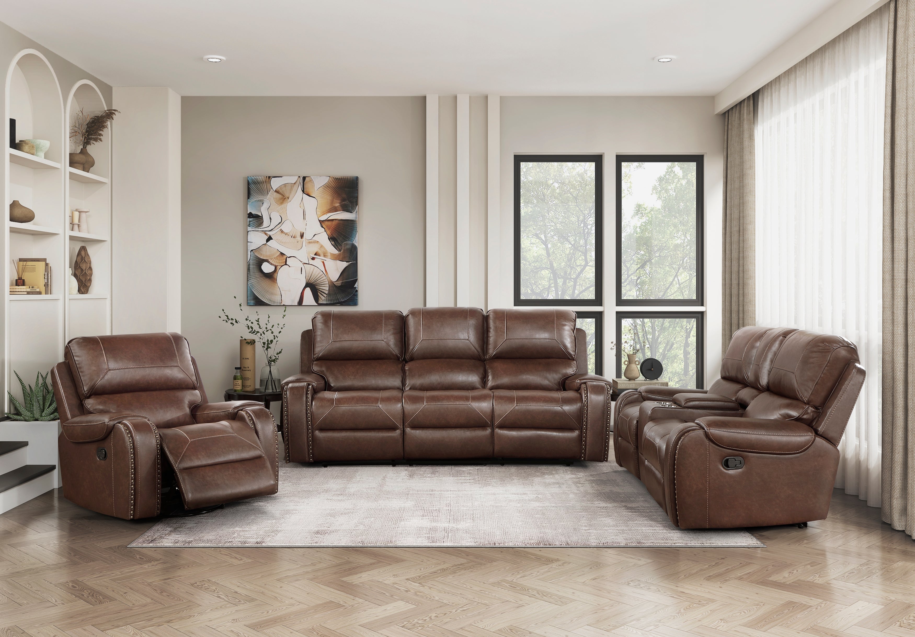 Newnan Brown Double Glider Reclining Loveseat with Center Console