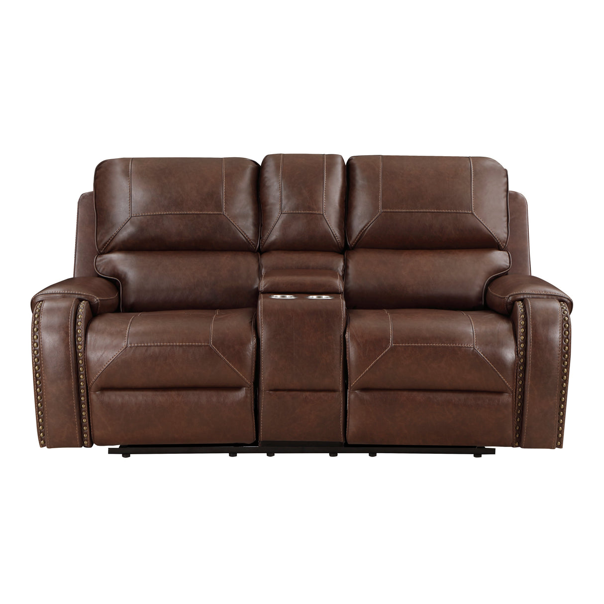 Newnan Brown Double Glider Reclining Loveseat with Center Console by Homelegance at Eve Furniture