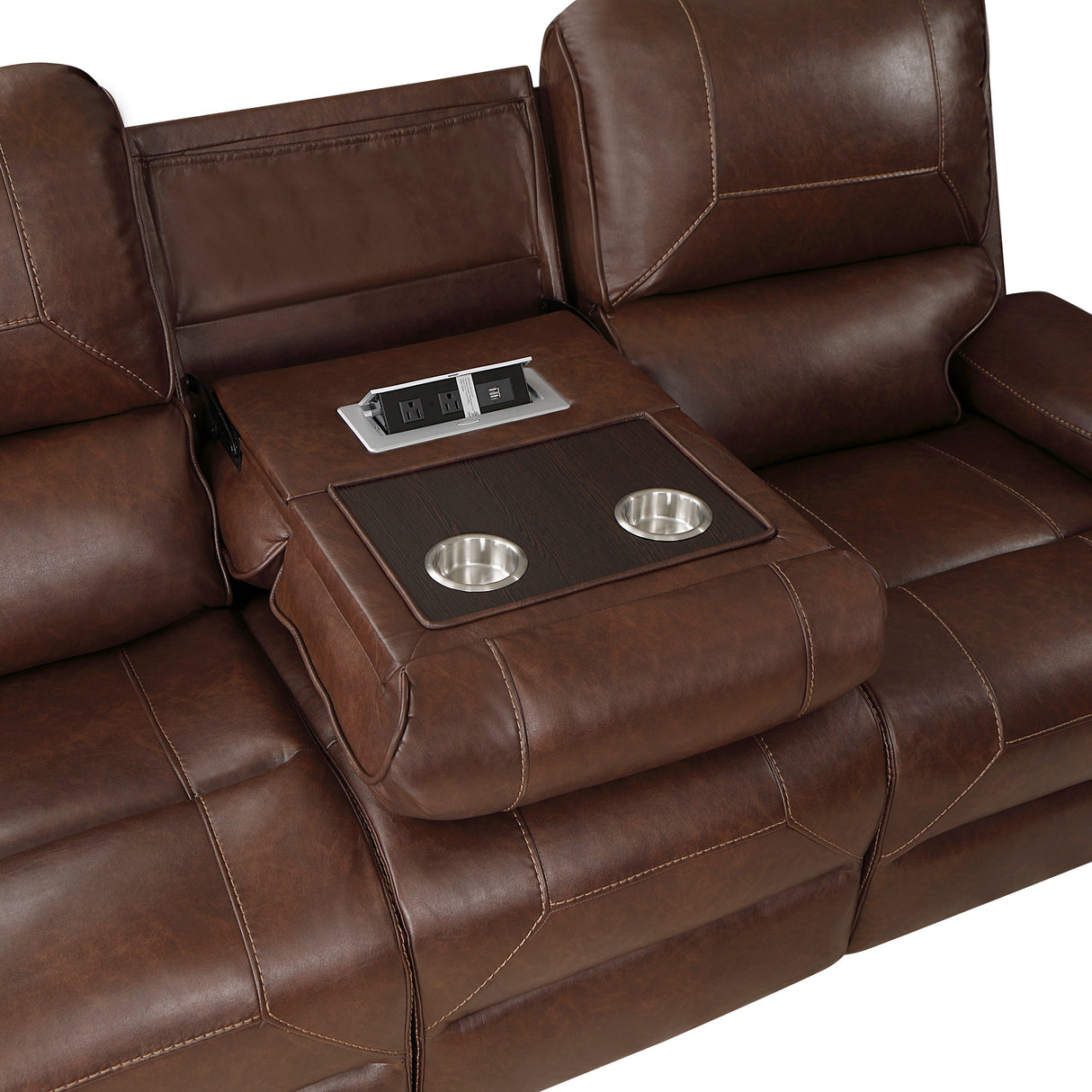 Newnan Brown Double Reclining Sofa with Center Drop-Down by Homelegance at Eve Furniture