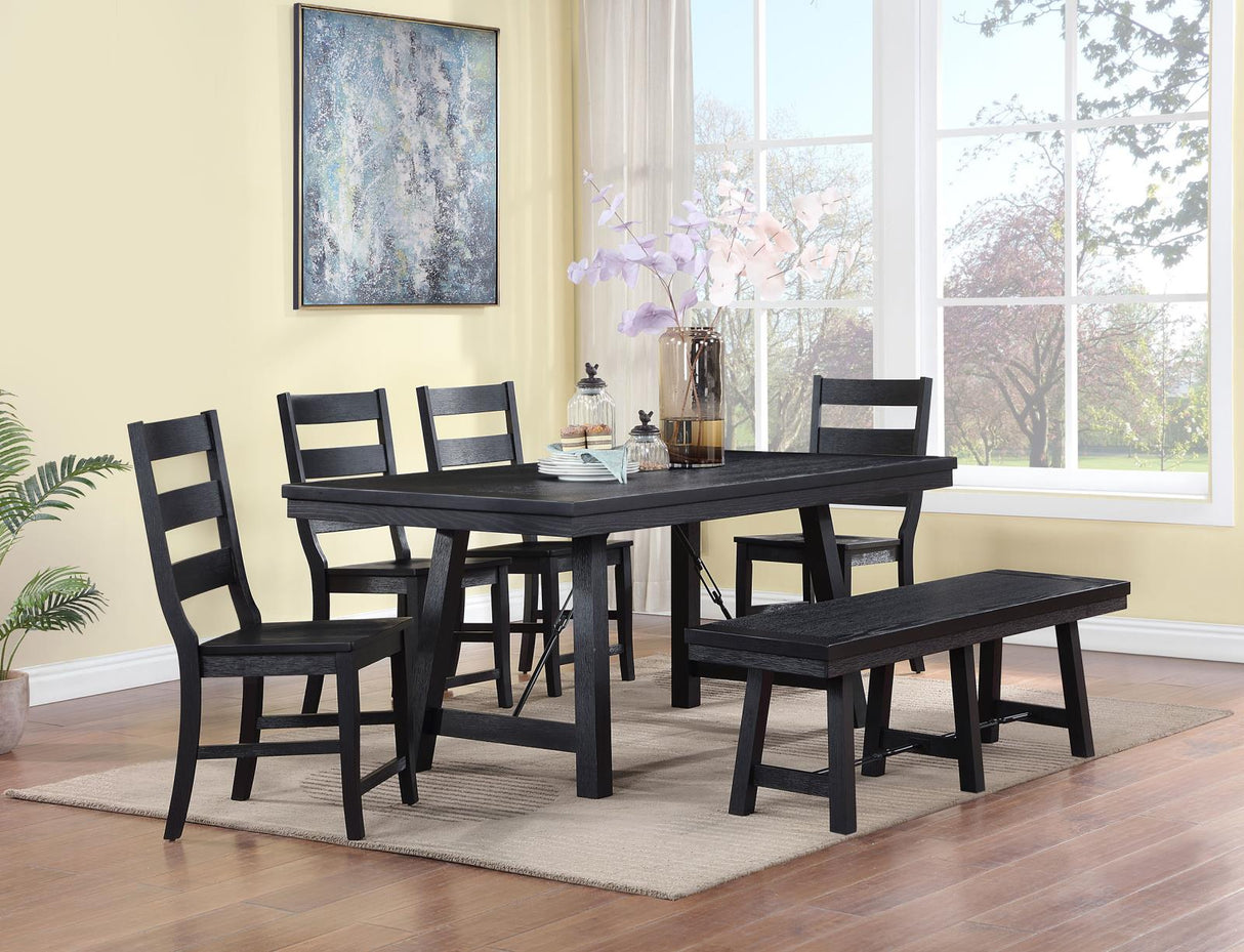 Newport Black 6-Piece Rectangular Trestle Dining Set with Bench