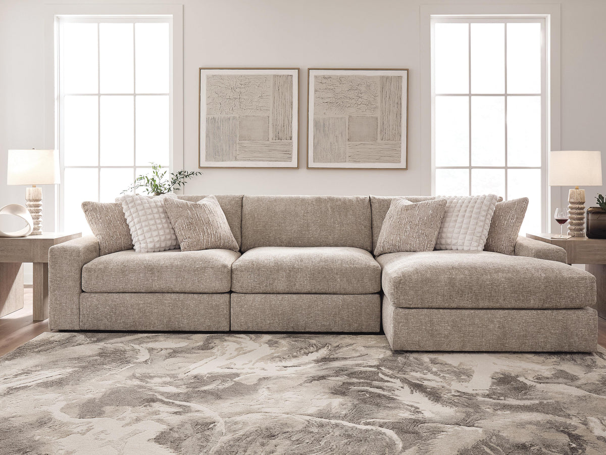 Nexora-Court Burlap 3-Piece Sectional Sofa Chaise by Ashley at Eve Furniture