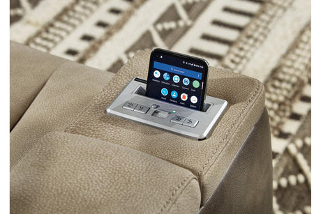 Next-Gen DuraPella Sand Dual Power Reclining Loveseat with Console by Ashley at Eve Furniture