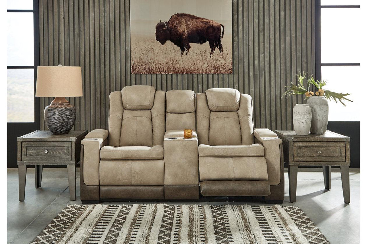 Next-Gen DuraPella Sand Dual Power Reclining Loveseat with Console by Ashley at Eve Furniture
