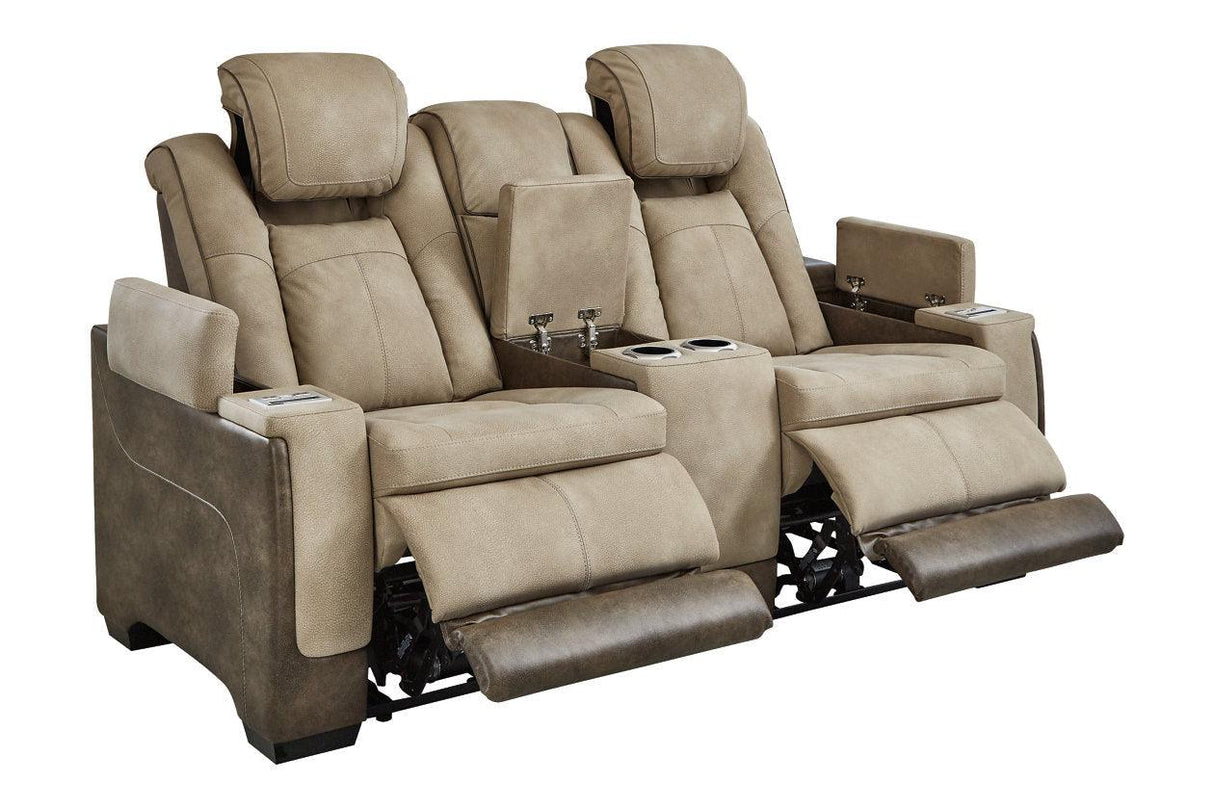 Next-Gen DuraPella Sand Dual Power Reclining Loveseat with Console by Ashley at Eve Furniture
