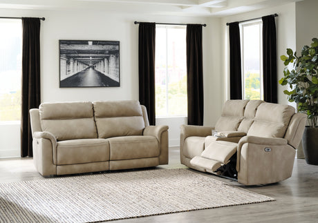 Next-Gen DuraPella Sand Performance Fabric Dual Power Reclining Sofa and Loveseat by Ashley at Eve Furniture