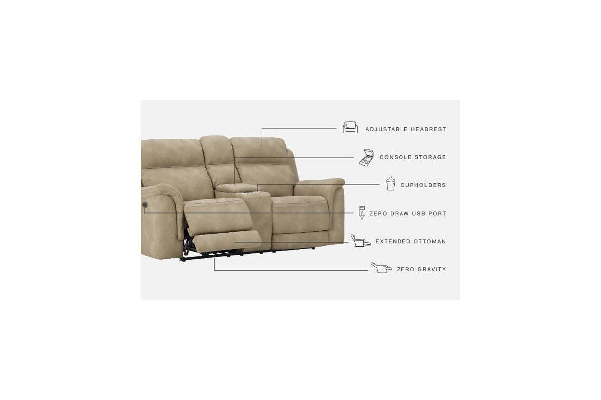 Next-Gen DuraPella Sand Power Reclining Loveseat with Console by Ashley at Eve Furniture