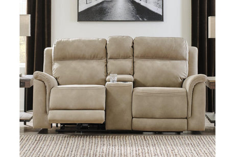 Next-Gen DuraPella Sand Power Reclining Loveseat with Console by Ashley at Eve Furniture