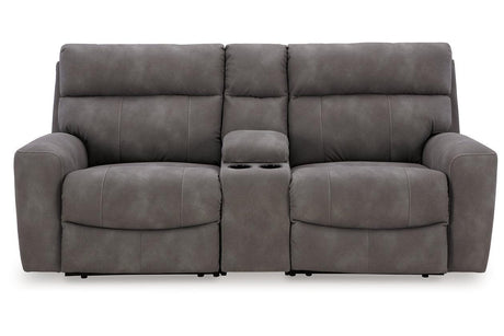 Next-Gen DuraPella Slate 3-Piece Power Reclining Sectional Loveseat with Console by Ashley at Eve Furniture