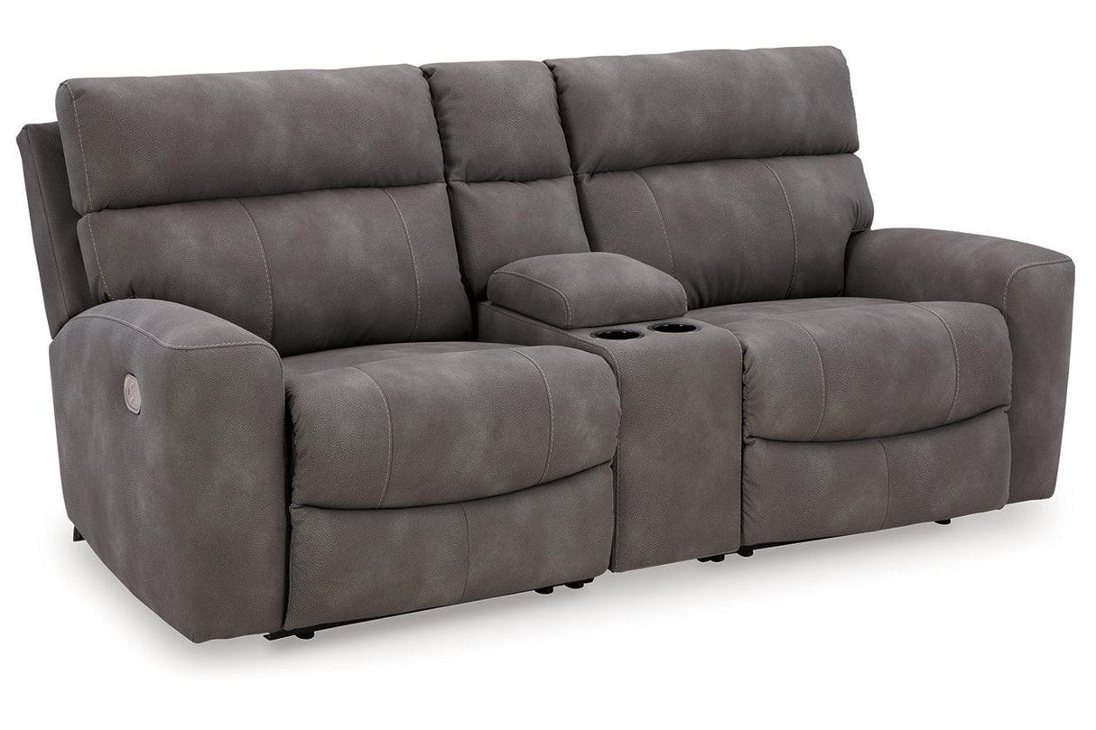 Next-Gen DuraPella Slate 3-Piece Power Reclining Sectional Loveseat with Console by Ashley at Eve Furniture