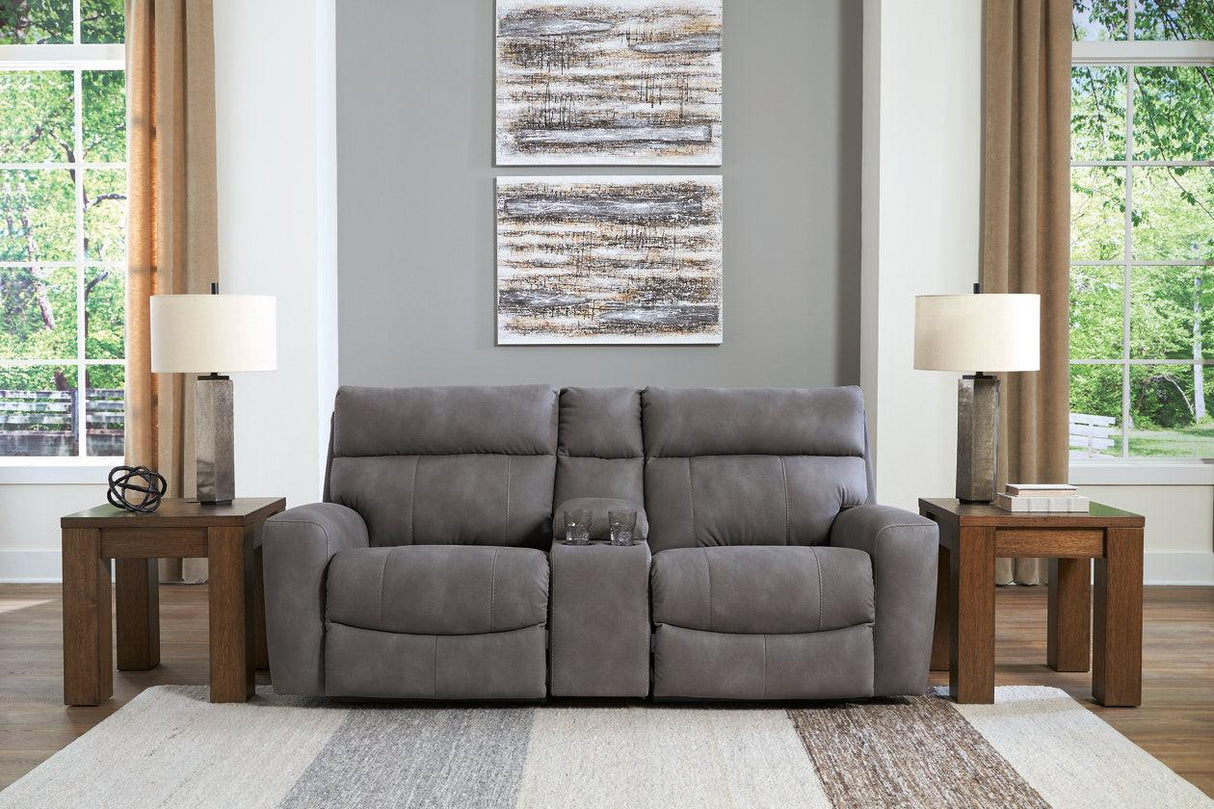 Next-Gen DuraPella Slate 3-Piece Power Reclining Sectional Loveseat with Console by Ashley at Eve Furniture