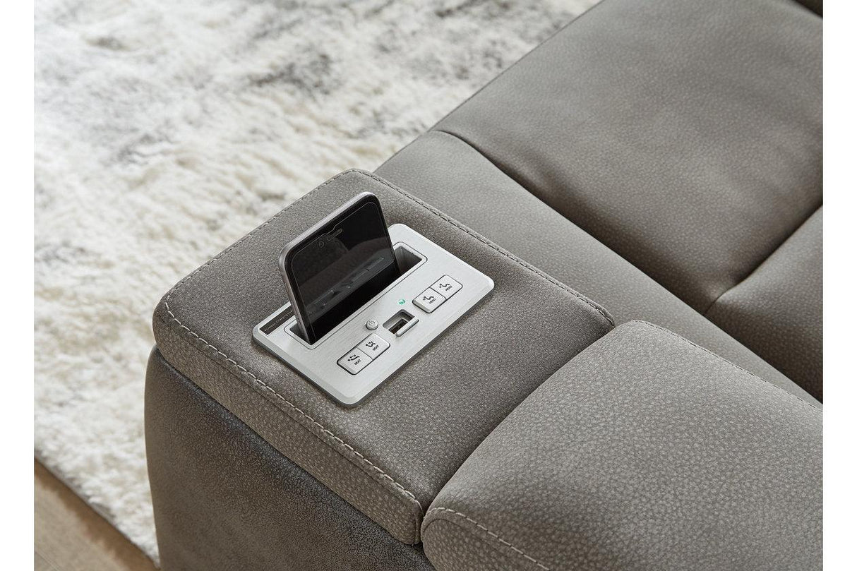 Next-Gen DuraPella Slate Dual Power Reclining Loveseat with Console by Ashley at Eve Furniture