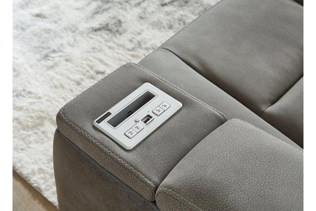 Next-Gen DuraPella Slate Dual Power Reclining Loveseat with Console by Ashley at Eve Furniture