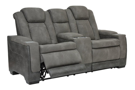 Next-Gen DuraPella Slate Dual Power Reclining Loveseat with Console by Ashley at Eve Furniture